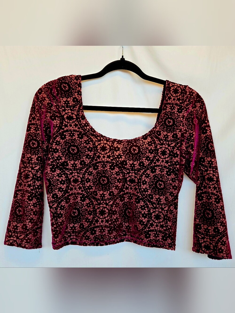BlackMilk Burned Velvet Wine Crop Top